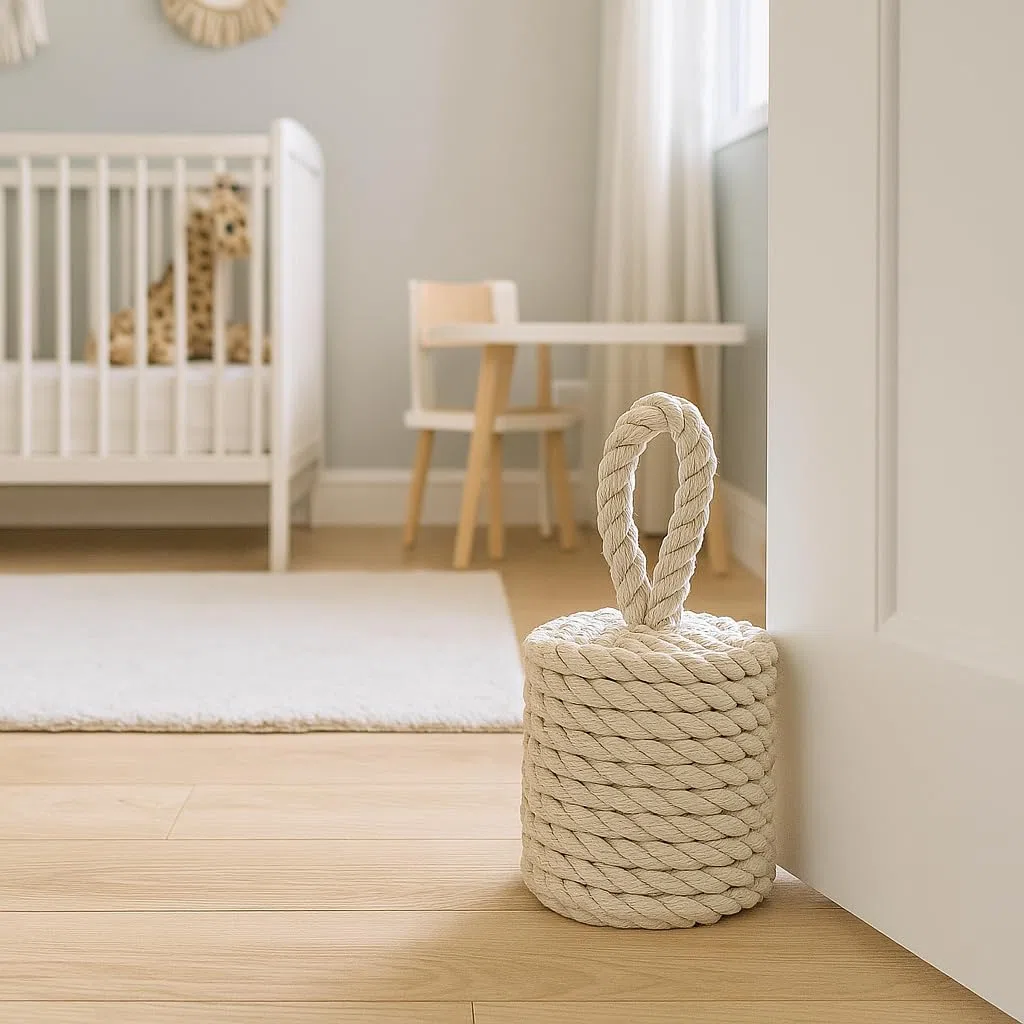Ferma Porta in Corda Bianca 16x16x25 cm – Forma Cilindro, Fermaporte Decorativo Stile Nautico, Robusto per Interni ed Esterni, Tessuto Elegante con Manico