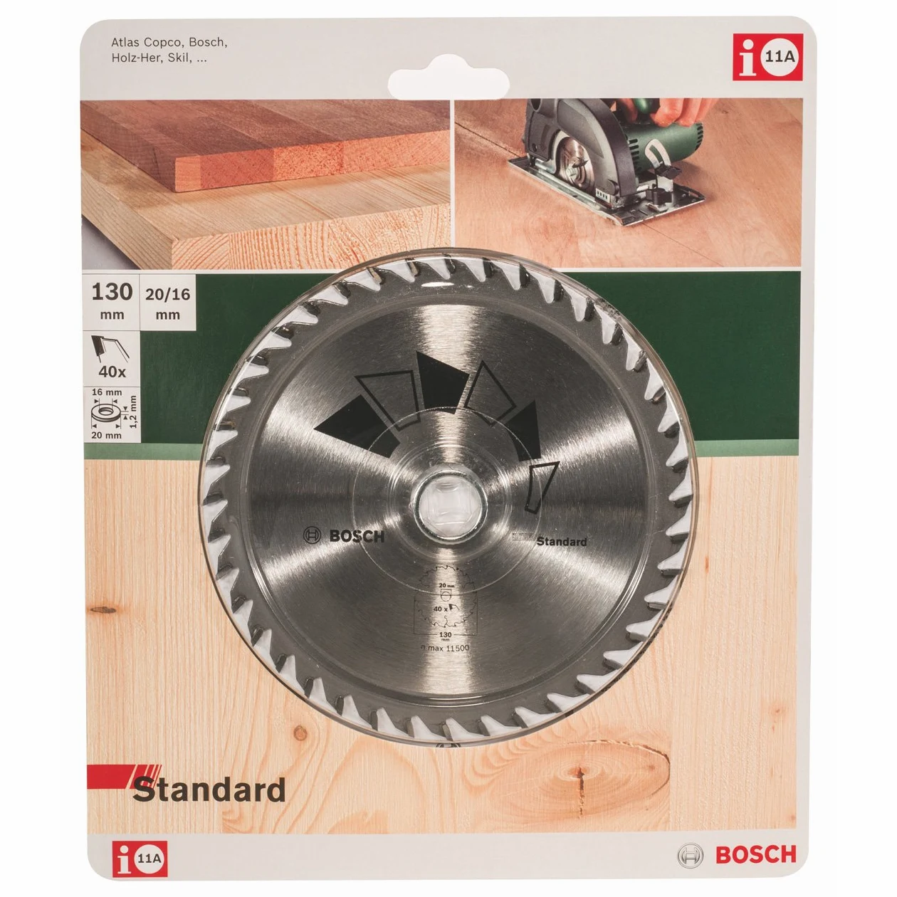 Bosch 1x Lama per Sega Circolare Standard (per Legno Duro e Tenero, Ø 130 x 2.2 x 20 mm, 40 Denti, Accessorio Sega Circolare)