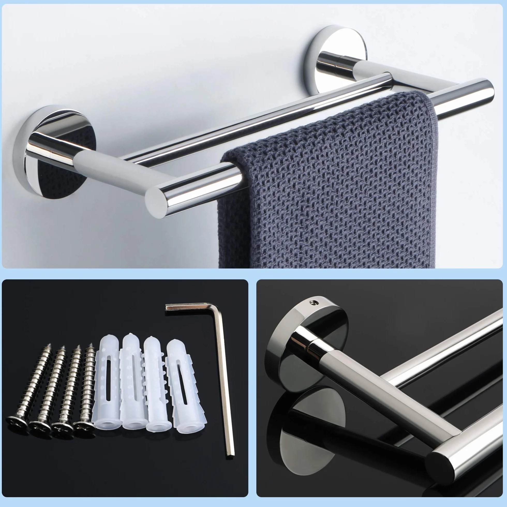 Sayayo Porta Asciugamani Bidet Doppio Porta Asciugamano 30CM Portasciugamani Bagno da Parete, in Acciaio Inox 304 Cromo Lucido Base Rotonda