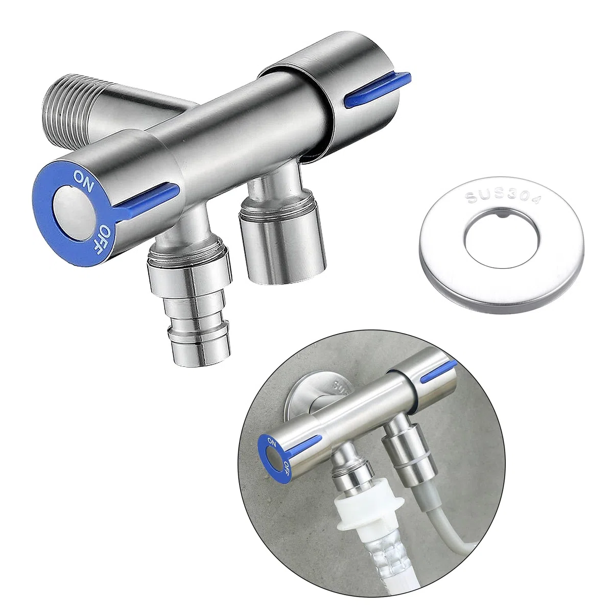 Valvola ad Angolo da G1/2" Valvola Angolare Valvola ad Angolo Doppio Rubinetto Lavatrice Per Bagno, WC, Lavabo, Cucina (Maschio)
