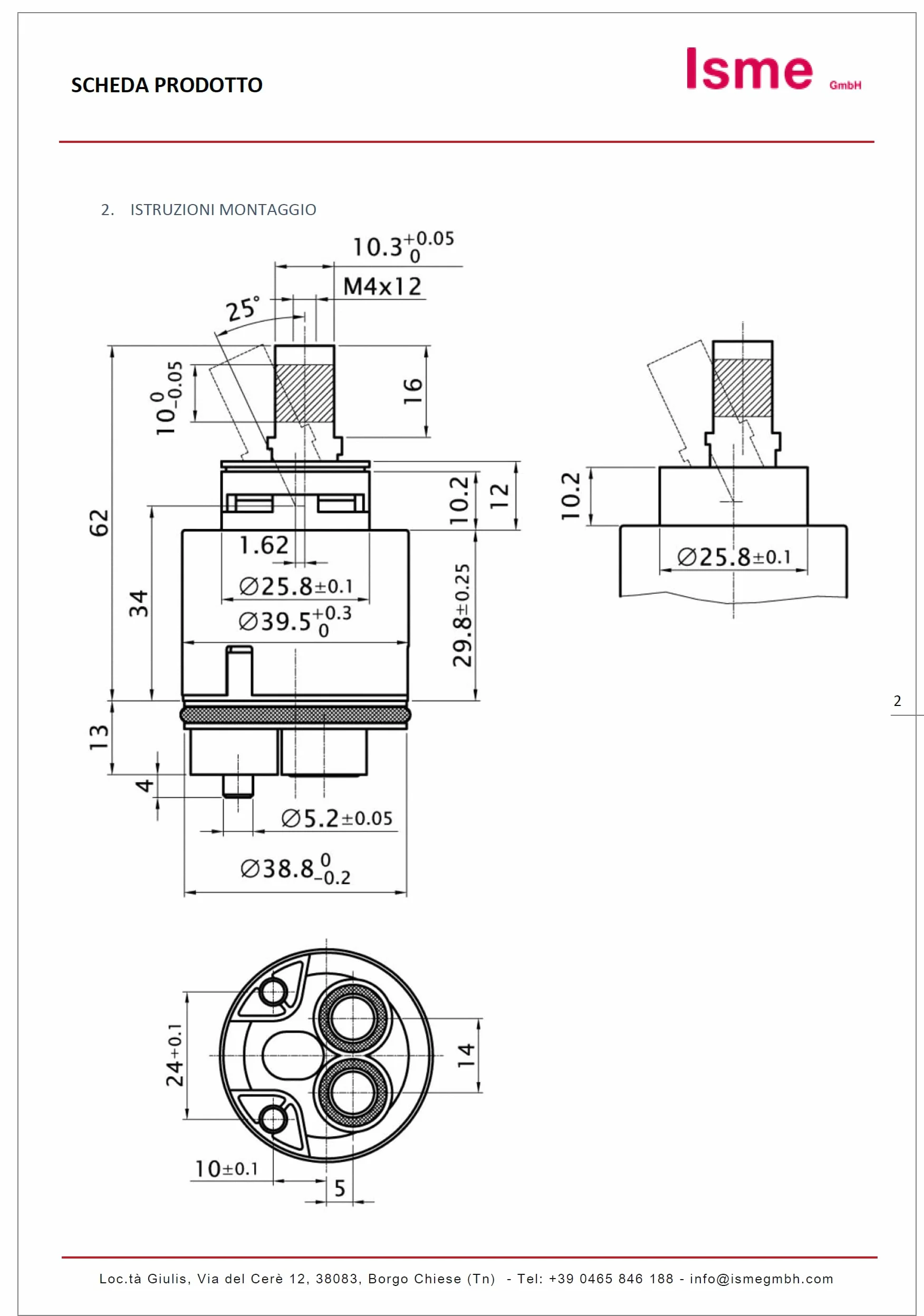 Schläfer 480061 | Cartuccia Miscelatore 40mm, Cartuccia di Ricambio per Miscelatori in Ceramica Alta a 2 Piedini per Rubinetti Miscelatori Cucina, Bagno, Doccia e Vasca, Modello Kerox K40-B