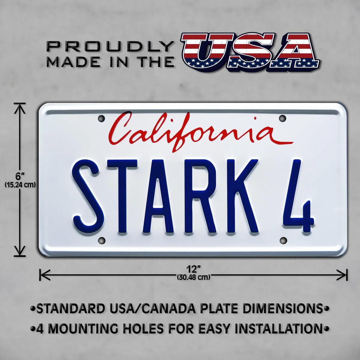 Iron Man | STARK 4 | Metal Stamped License Plate