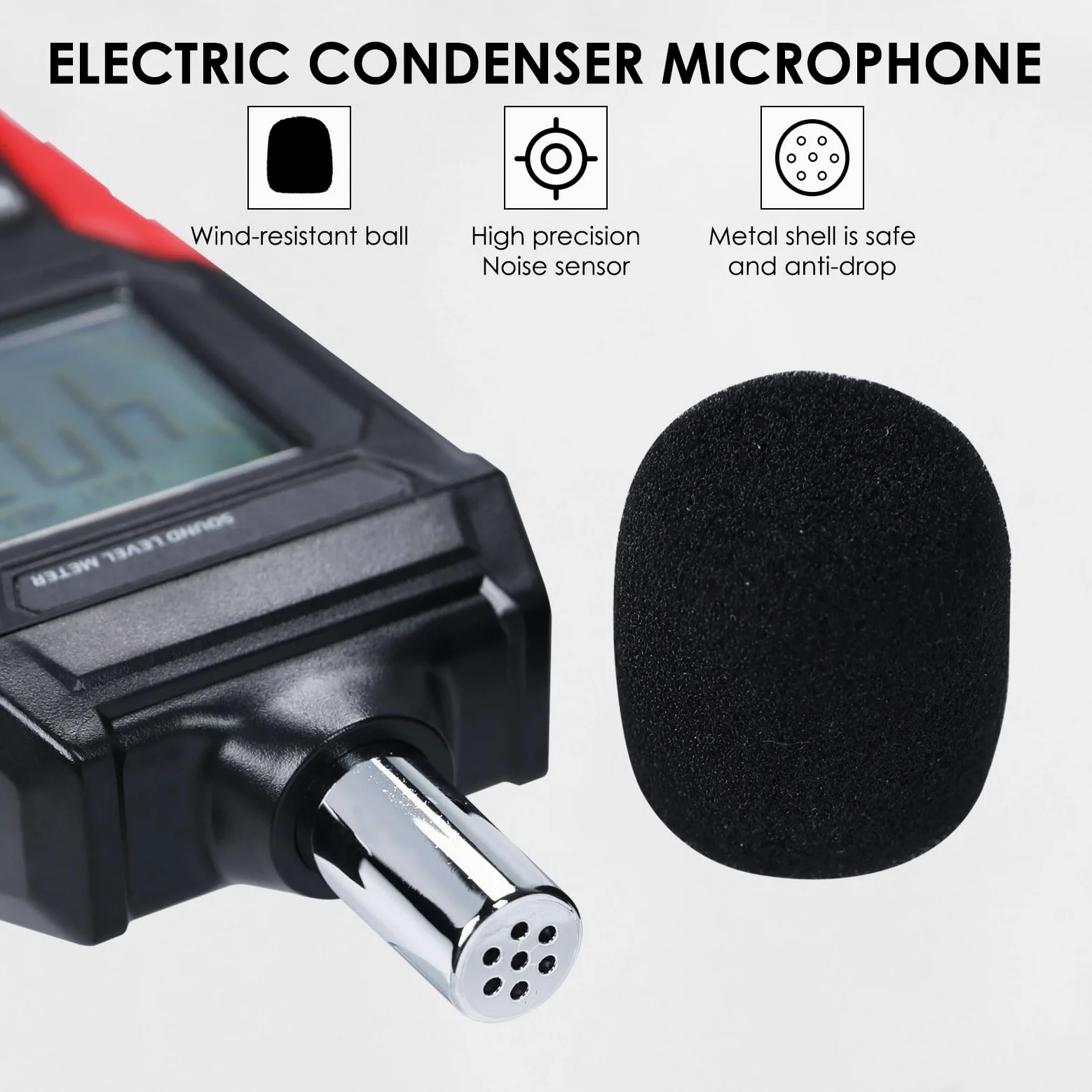 Fonometro Professionale Portatile Decibelometro da 30-130dB Dispositivo di Misura del Rumore Digitale con MAX/MIN, Display Retroilluminato LCD Rilevatore di Suoni per Casa, Ufficio, Scuola