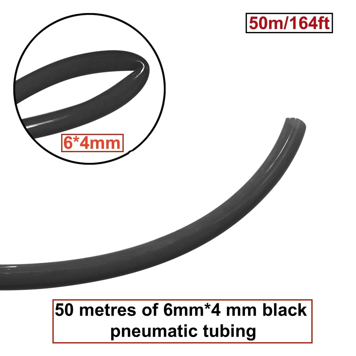 50 Metri Tubo Aria Compressa Poliuretano Nero, Attacco Rapido Tubo Aria 6mm Diametro Esterno 4mm Diametro Interno,Pneumatico per Aria Compressa Adatto Per il di vari Utensili Pneumatici