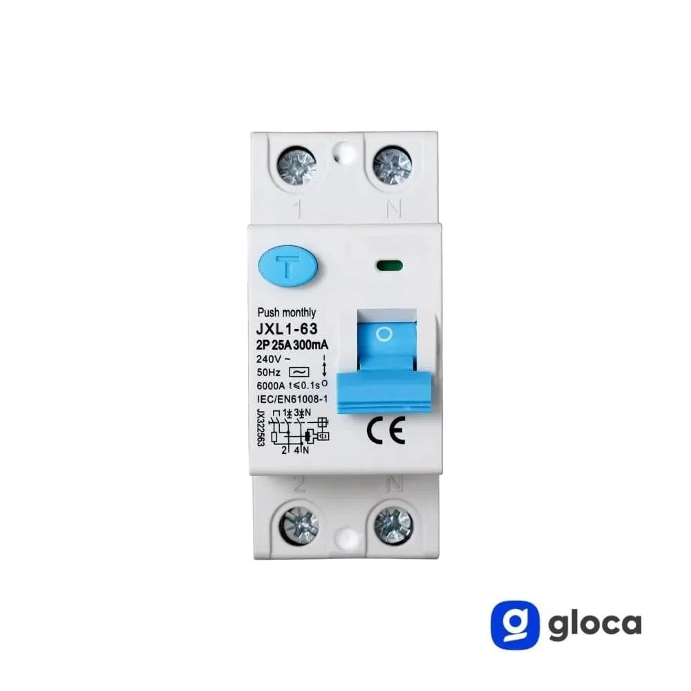 gloca Interruttore Differenziale Puro Salvavita 2P 300mA 220V-6KA 2 Moduli DIN (25 Ampere)