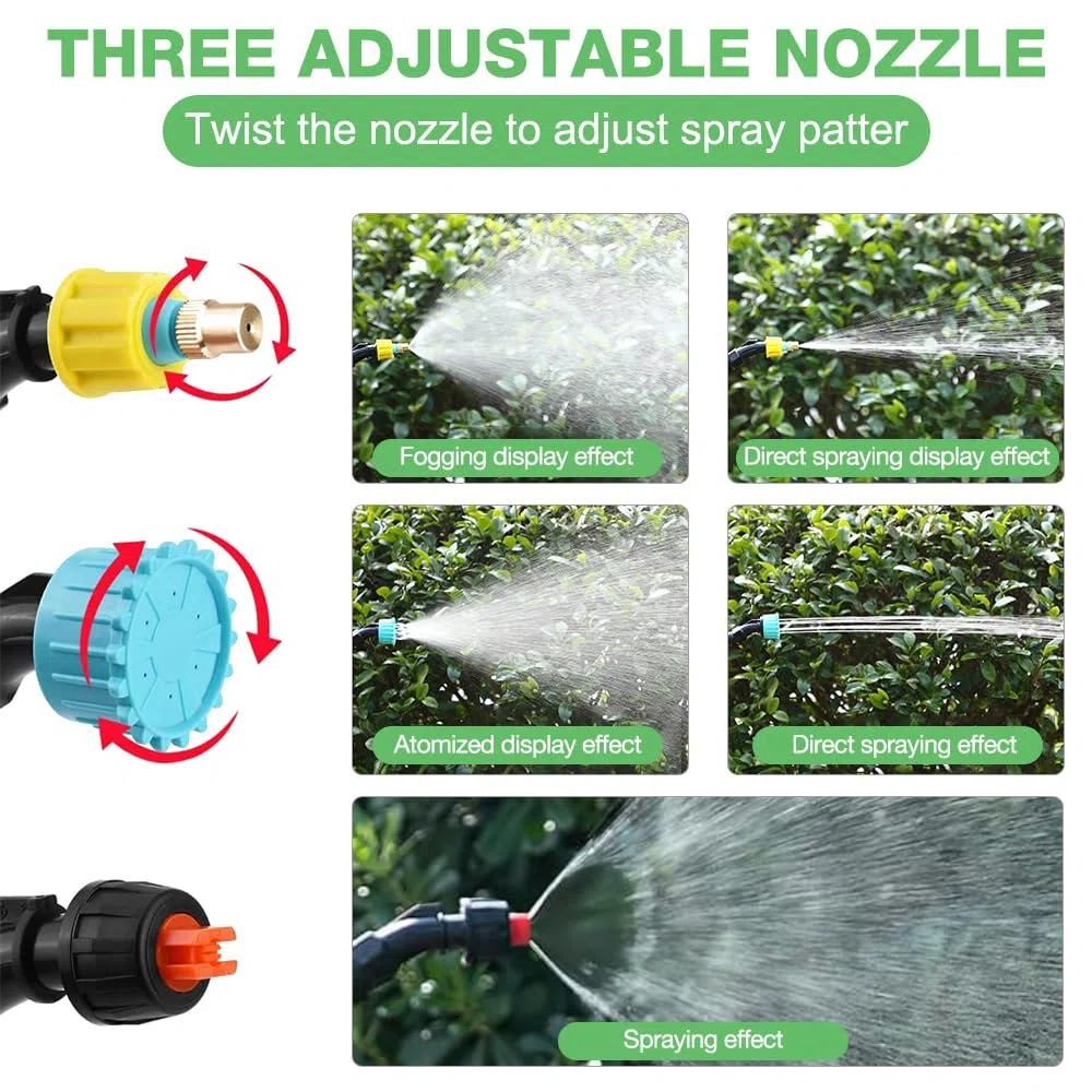 Pompa Irroratrice a Batteria, Afenau 2400mAh Nebulizzatore a Batteria con 3 ugelli Regolabili e Tubo Flessibile da 5 M, Irroratore a Batteria, Spruzzatore Elettrico da Giardino per Pulizia del Cortile