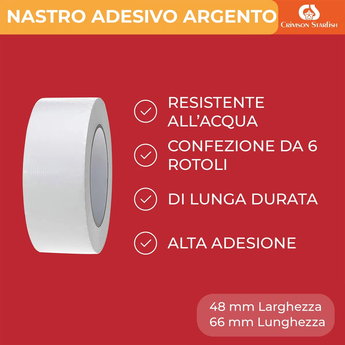 Nastro adesivo bianco | 6 rotoli da 48 mm x 45 m | Nastro adesivo resistente all'acqua | Nastro adesivo multiuso per interni ed esterni | Nastro adesivo ultra forte di Crimson Starfish