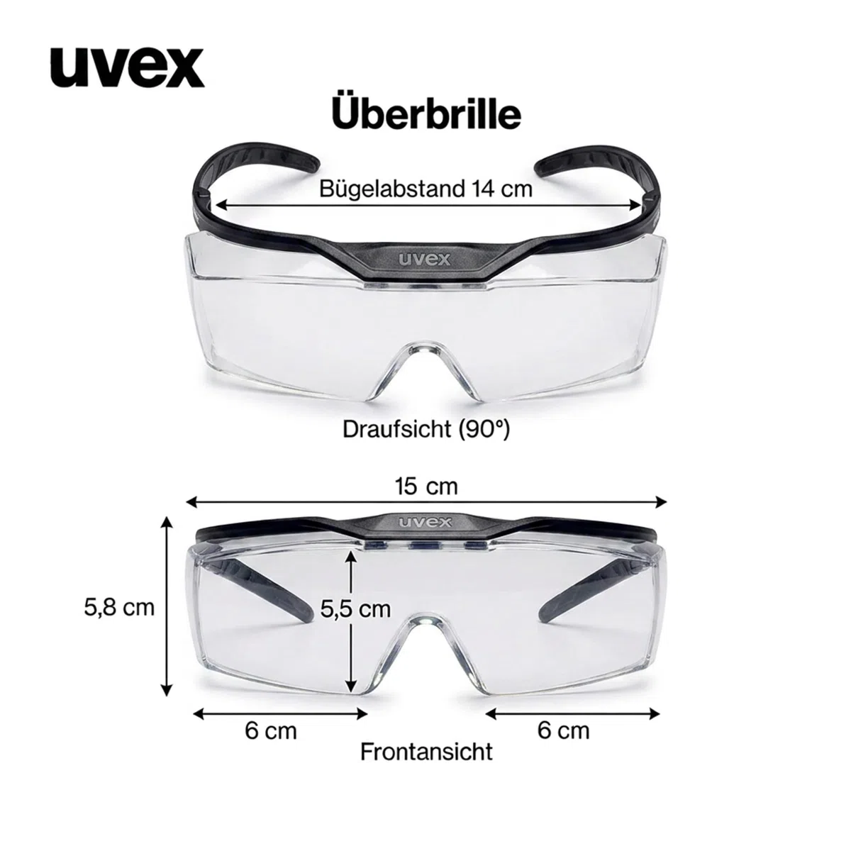 Uvex OTG plus – Occhiali protettivi – Occhiali da stiro con protezione UV al 100% – Interno anti-appannamento – estremamente antigraffio e senza metalli – trasparente – nero