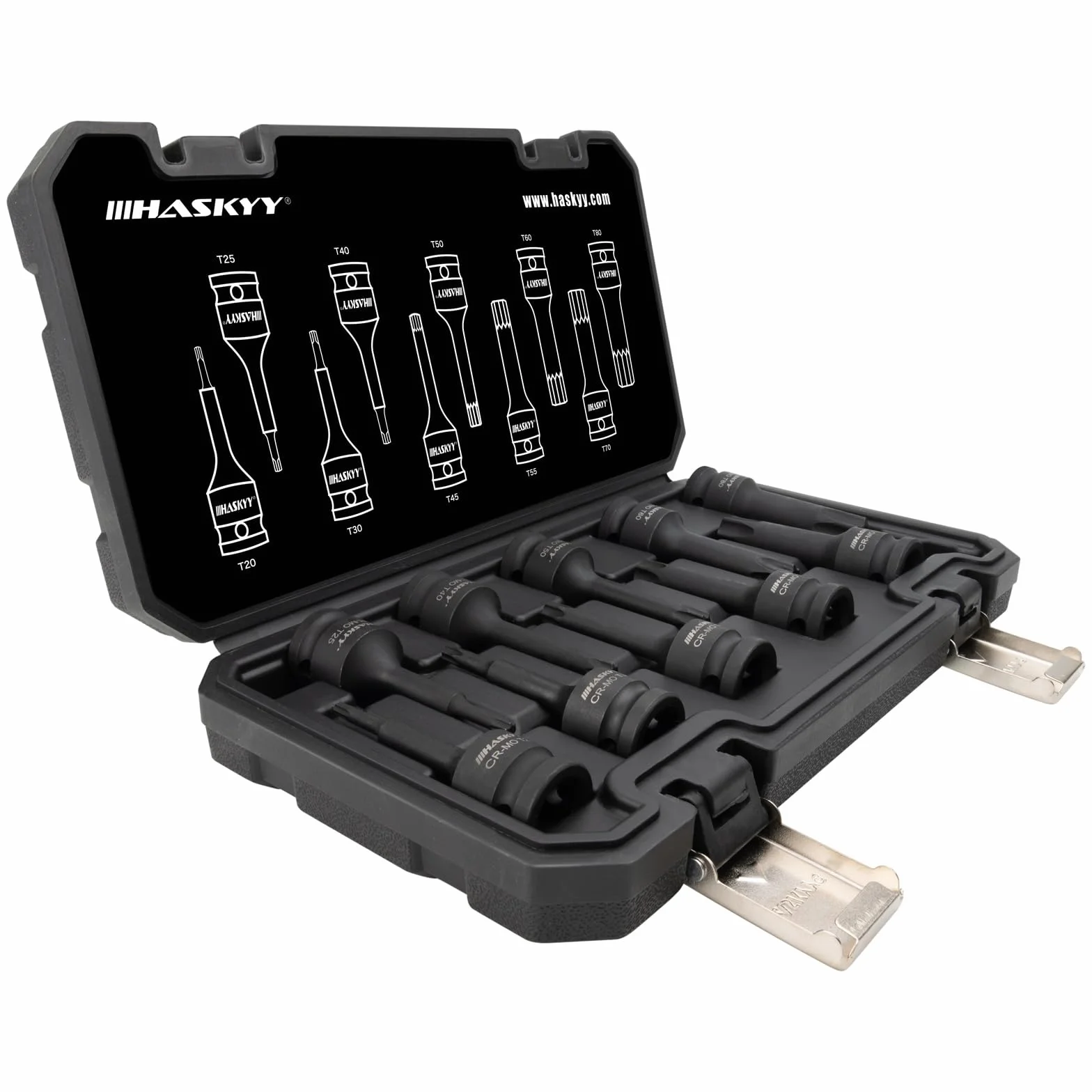 HASKYY Set di chiavi a bussola con punte Torx da 1/2 pollici, set di bit T20-T80, 10 pezzi - Set di chiavi a bussola Torx per auto, manutenzione del motore, manutenzione dei freni e riparazione del