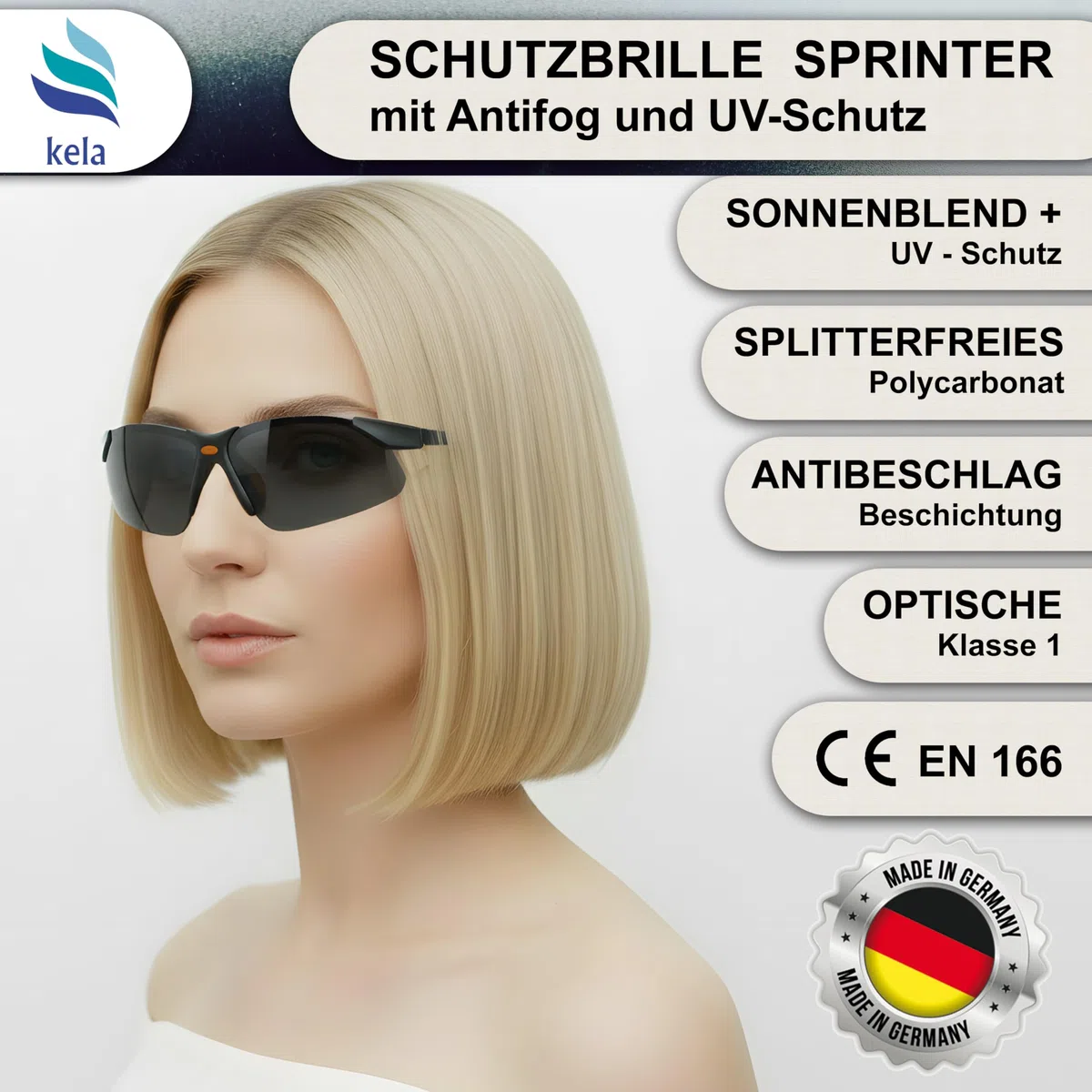 kela 4x Occhiali protettivi SPRINTER | Made in Germany | Occhiali di sicurezza da lavoro privi di schegge, antigraffio con rivestimento anti appannamento e UV EN170 EN172 | Perfetta Vestibilità