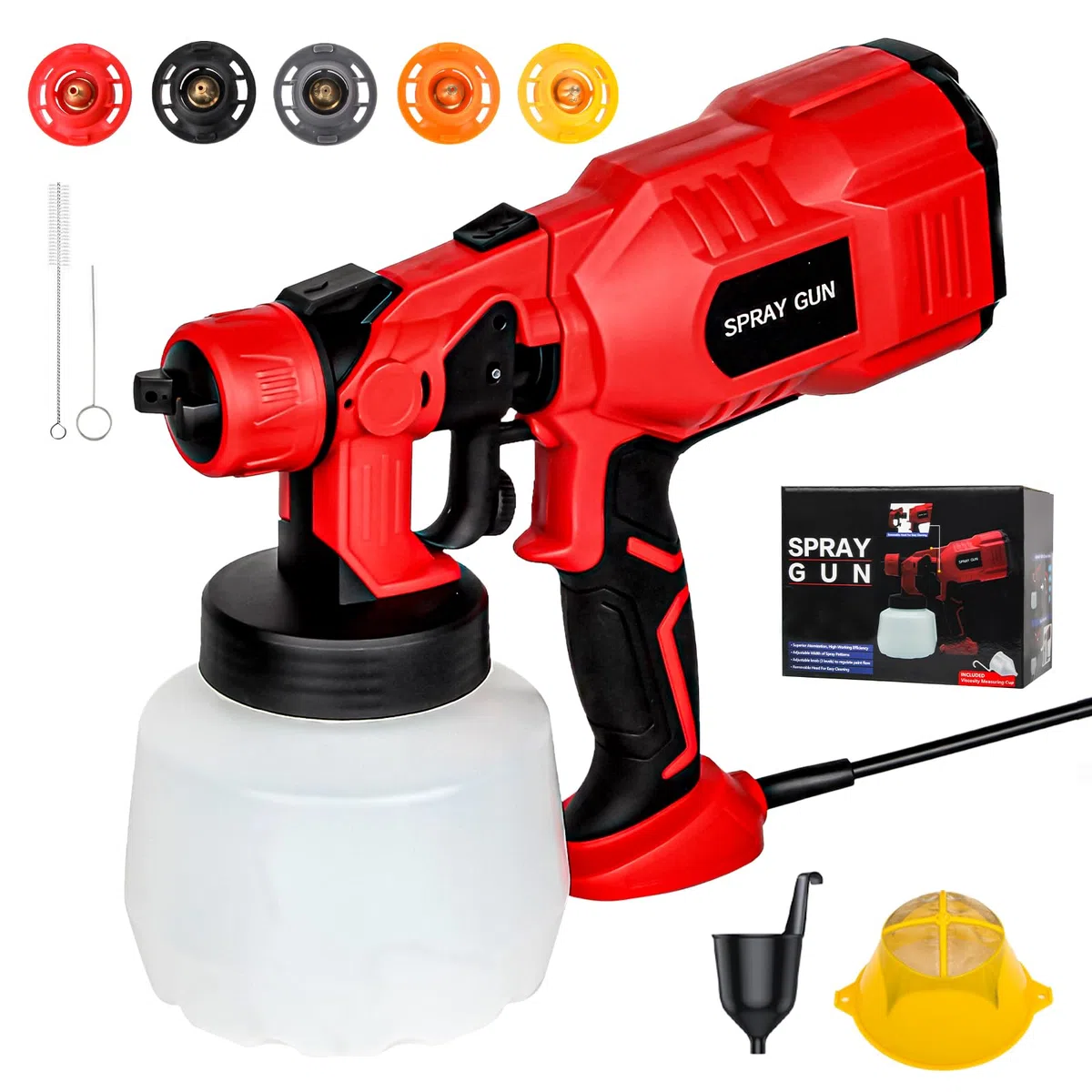 Sistema di spruzzatura a colori 1200 ml, spruzzatore a colori HVLP 550 W, pistola a spruzzo per pittura da parete con 5 ugelli e 3 modelli di spruzzo, pistola per vernice da parete per dipingere