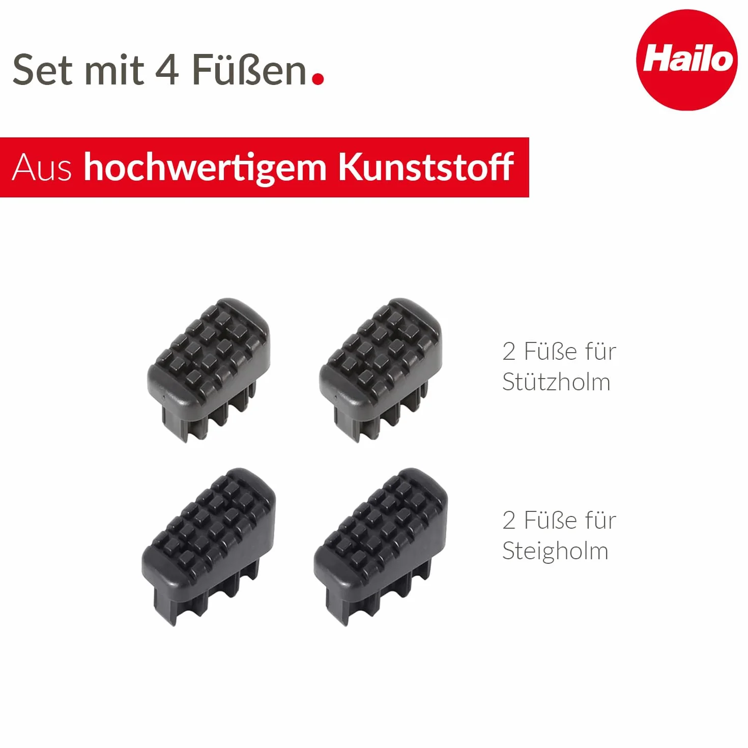 Hailo Set di piedi per scala - Piedi di ricambio per scale Hailo per uso domestico come L20, L40 BasicLine e L50, L60 StandardLine - Travi da 43 x 20 e 35 x 20 mm - 4 piedi per scala - Nero