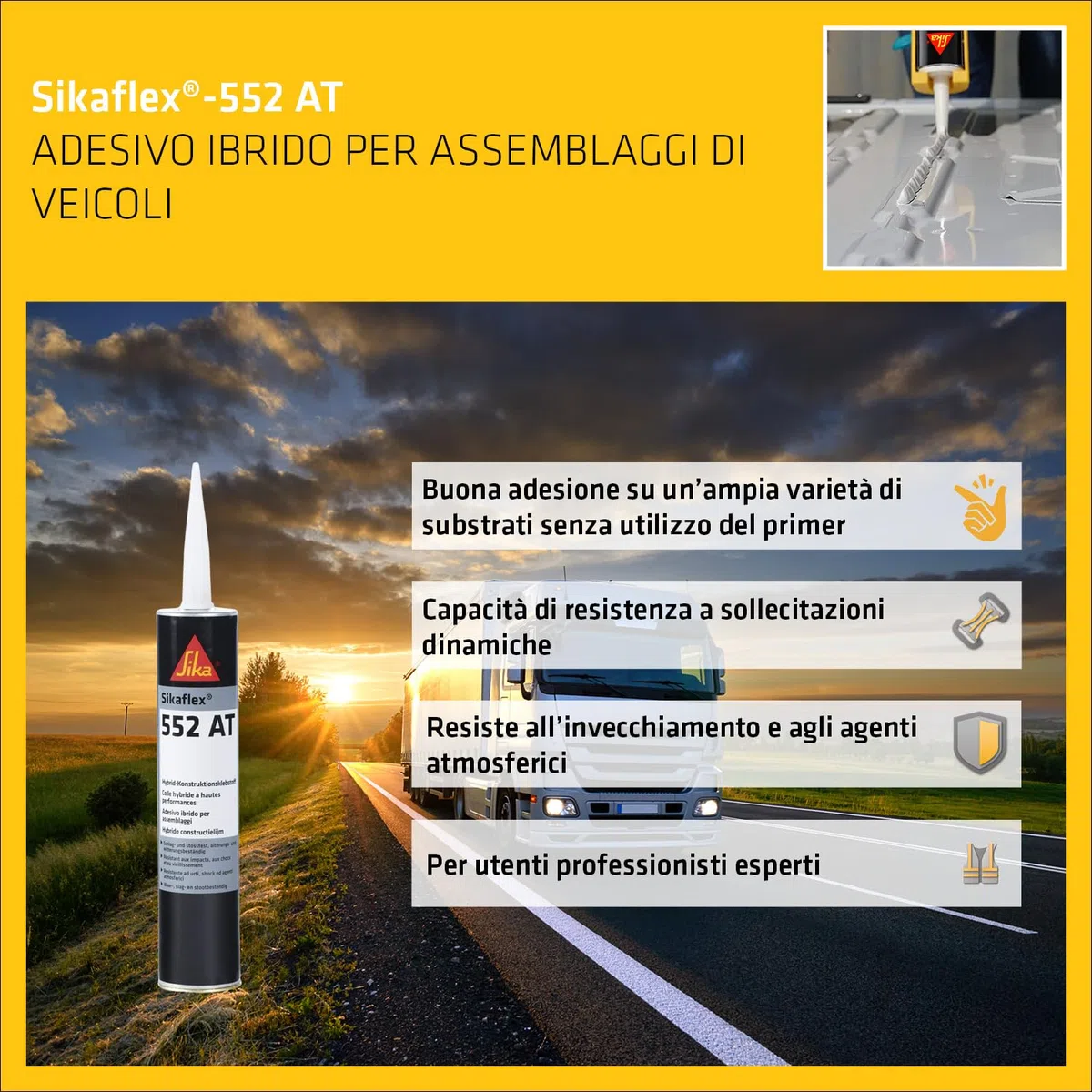 SIKA - Adesivo elastico per veicoli - Sikaflex 552 AT, Nero - Qualità elevata per assemblaggio metalli e plastiche - Tenuta sicura e verniciabile su strada - 300ml