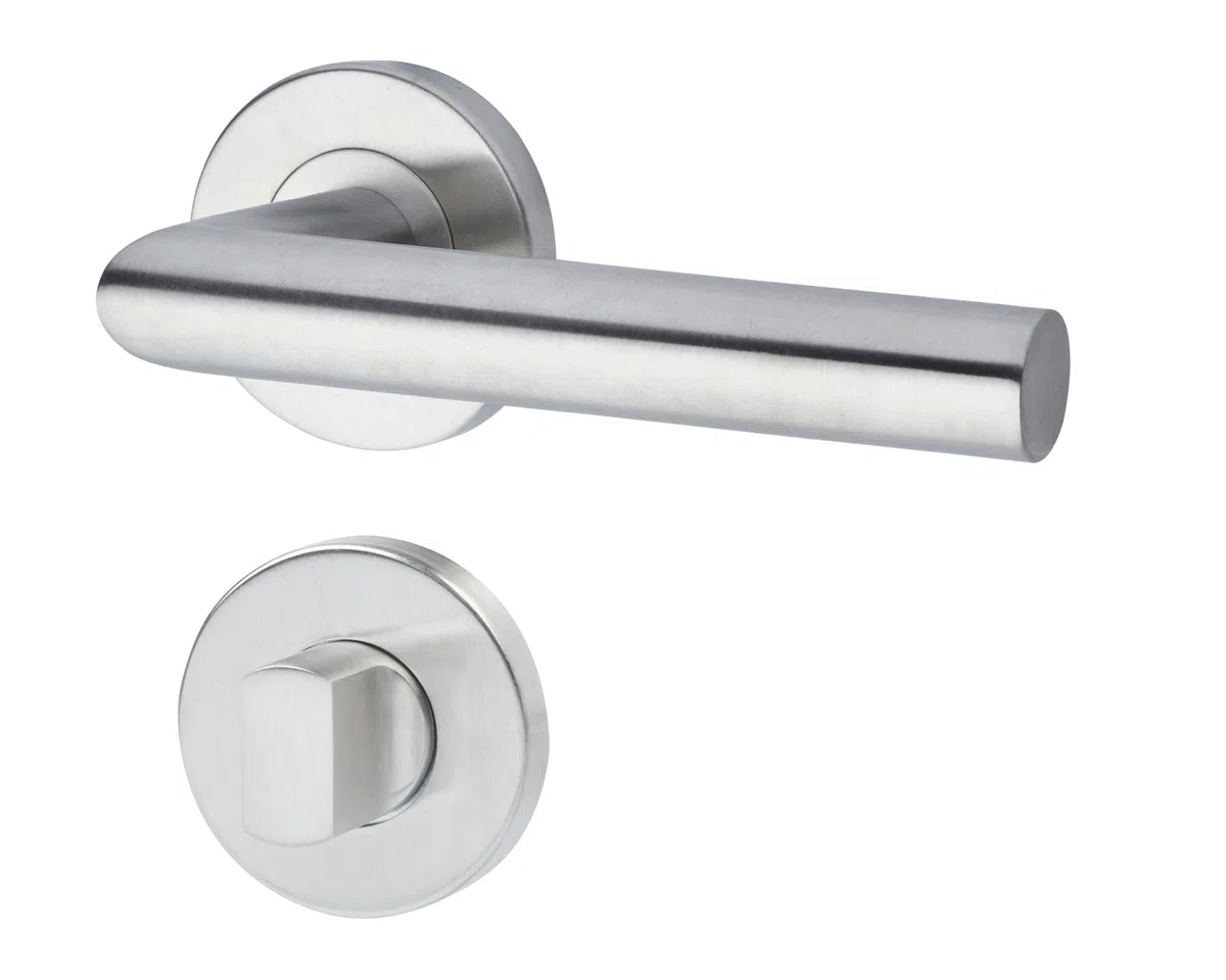 Yale Set di maniglie L 90 in acciaio inossidabile per porta con nottolino per chiusura privacy 35-S1L9-RRWC-88-3101, satinate, design moderno, adatto per porte interne ed esterne