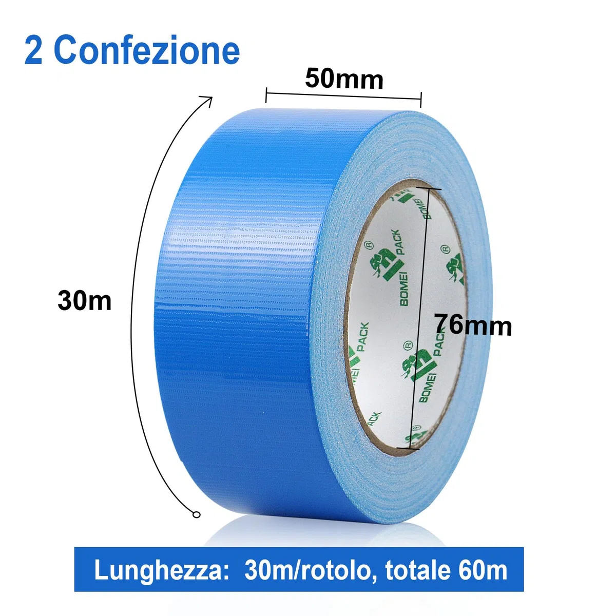 BOMEI PACK Nastro Adesivo Americano, Nastro telato rinforzato per riparazioni o decorazioni, Nastro americano impermeabile per tubature, scarichi e condotti, rotolo 2Pz 50mm x 30yards giallo (BLU)