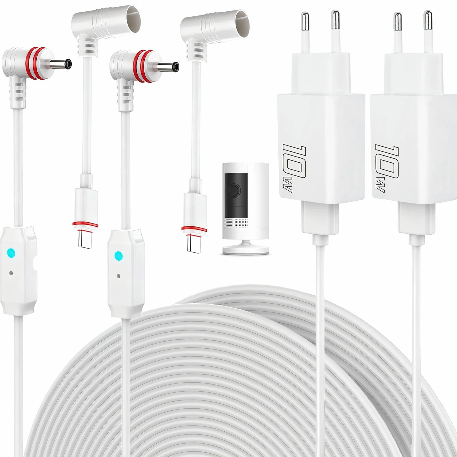 Confezione da 2 cavi di alimentazione e adattatore da 7 m, compatibile con Ring Spotlight Cam Plus/Pro e Stick Up Cam. Batteria, cavo di ricarica per anello, spina di alimentazione resistente alle