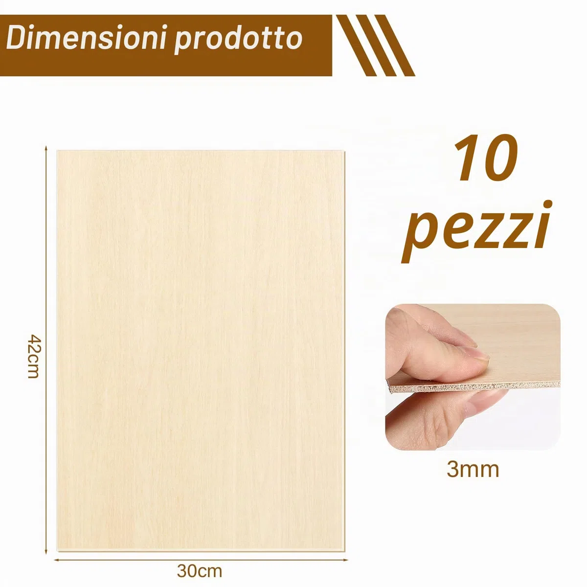 10 pezzi di compensato, pannello di tiglio A3 da 3 mm, compensato 42 x 30 cm, adatto per modellismo, fai da te, taglio laser, pirografia