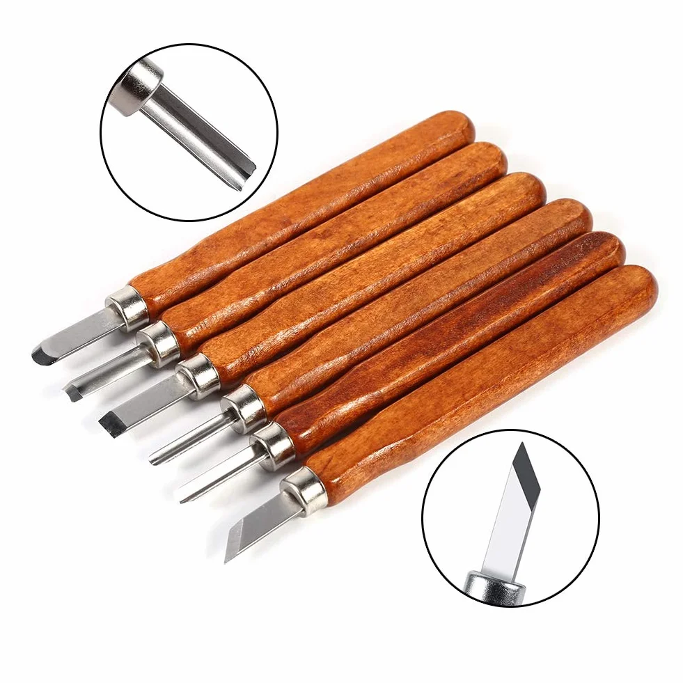 Set di 6 utensili per intaglio del legno, mini scalpello in acciaio con impugnatura manuale per kit fai da te