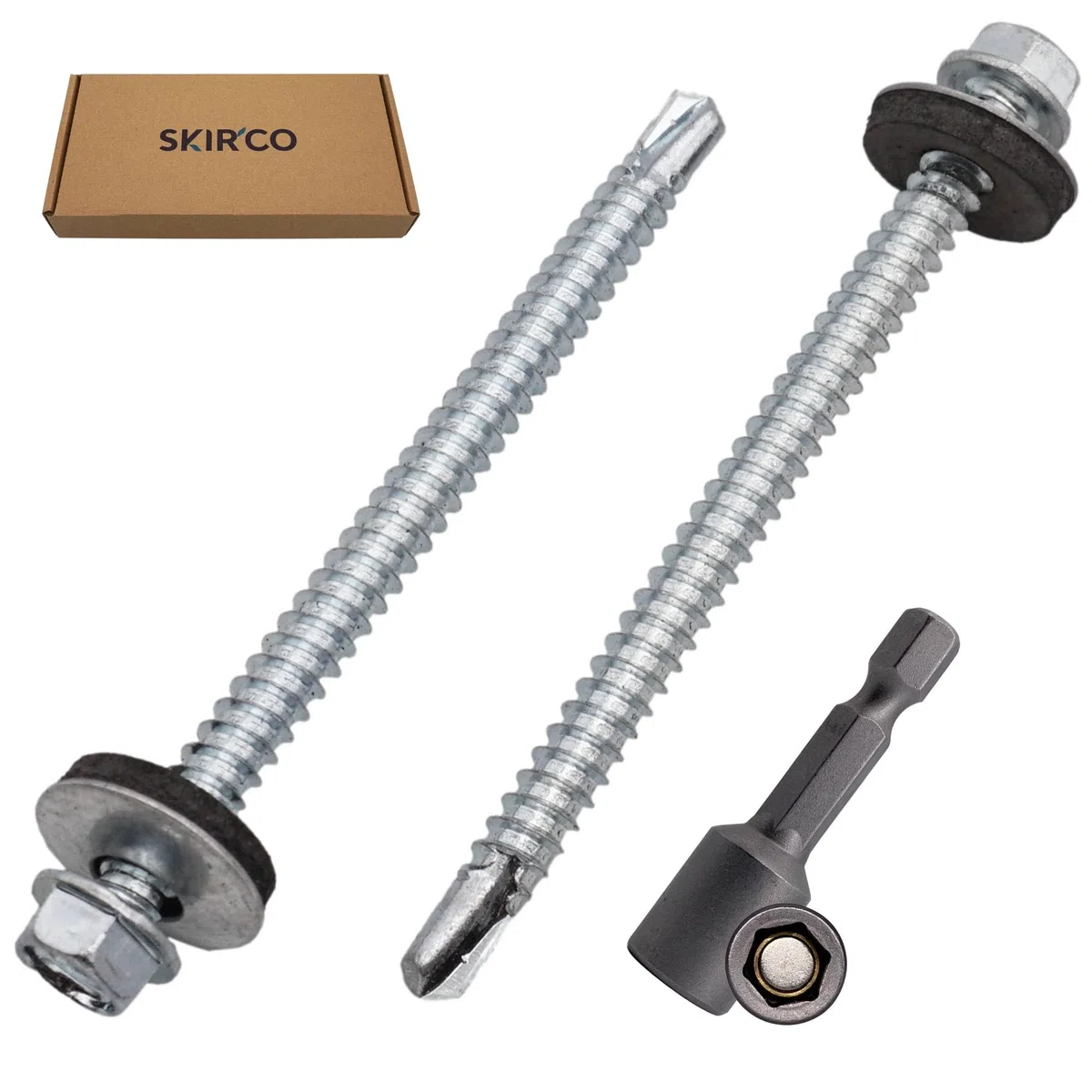 SKIR'CO (50 pezzi) Viti per tetti zincate 5,5 x 75 mm, Testa esagonale, Viti autoperforanti DIN 7504-K con rondelle di tenuta EPDM