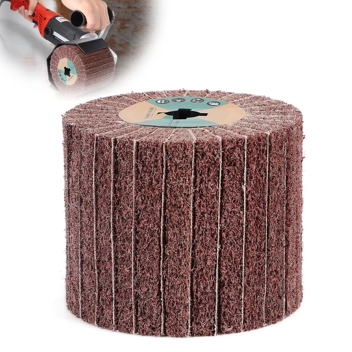 EXLECO Rullo Abrasivo per Levigatrice a Fibra Spazzola 120x100x19 mm, Grana 60 Spazzola Abrasiva Satinata con Carta Abrasiva, per Satinatrice Spazzolatrice, per Legno, Superfici in Metallo