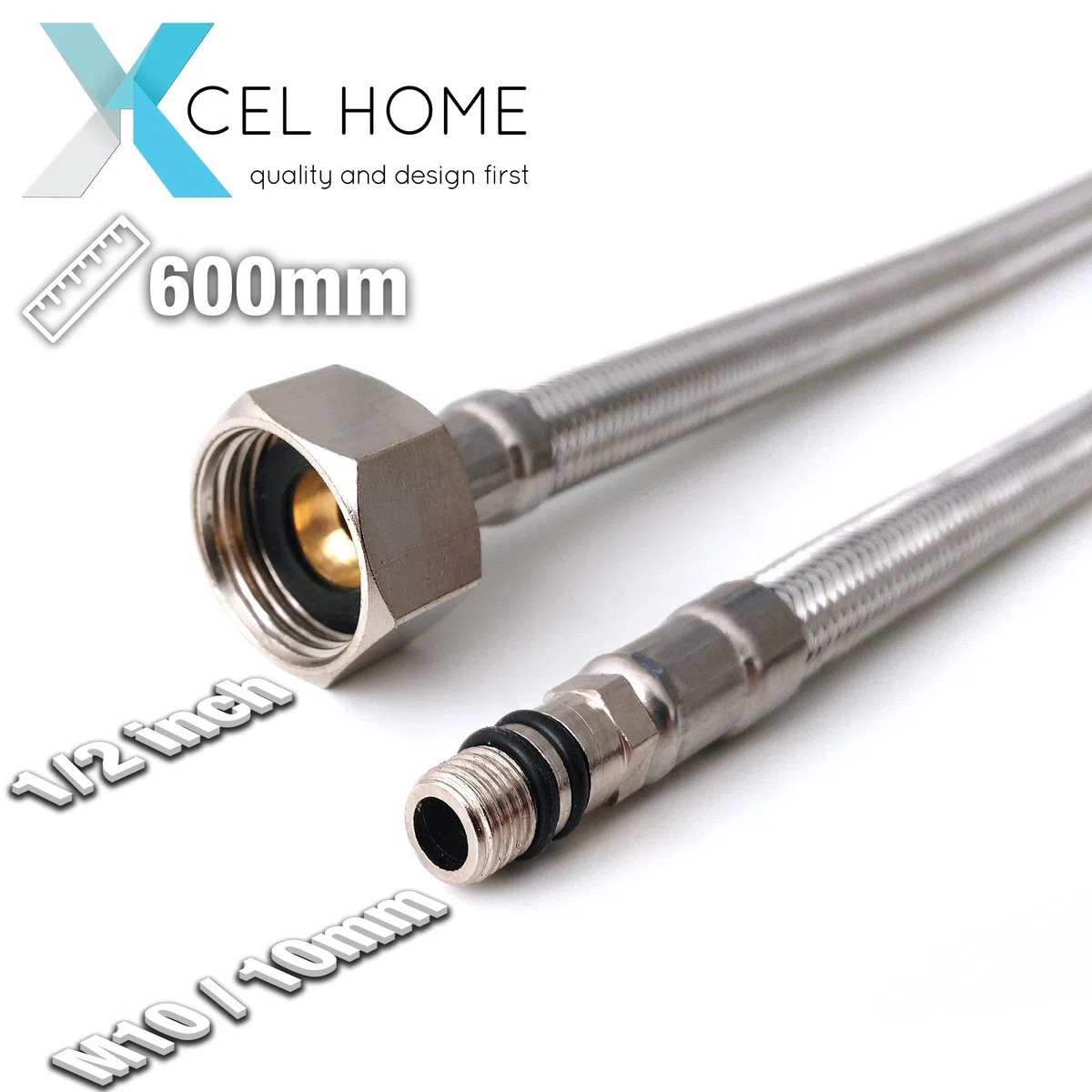 Connettori flessibili corti e lunghi per rubinetto del lavandino con miscelatore monoblocco, confezione da 2 pezzi M10, 1/2 BSP (400 mm di lunghezza)