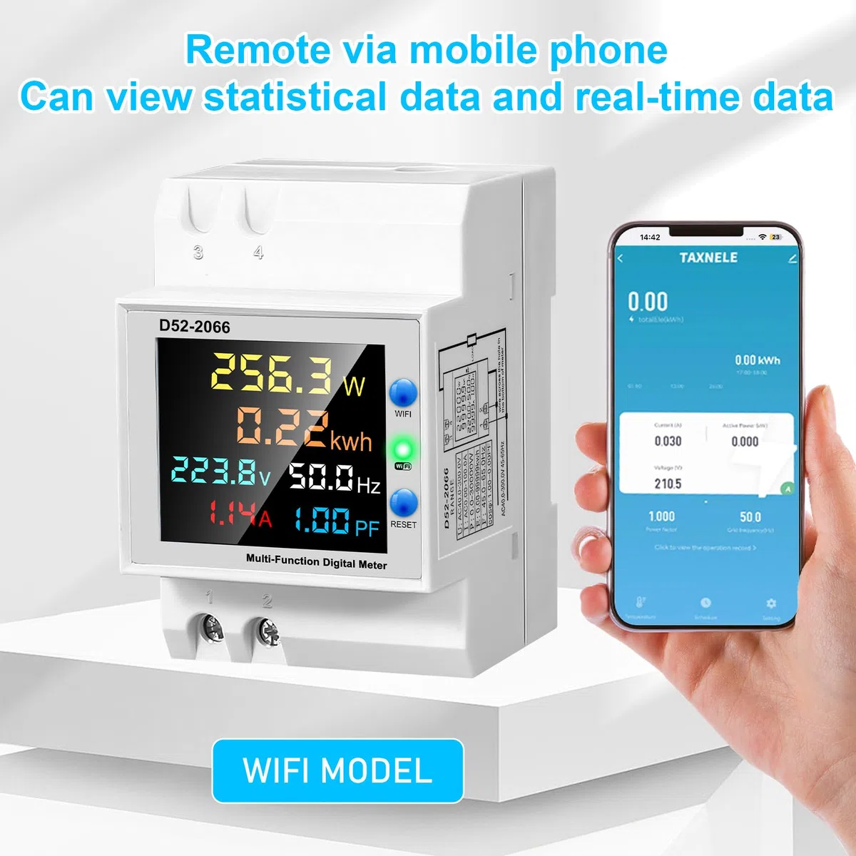 WiFi Contatore Energia Elettrica Monofase, 6 in 1 Multifunzione Misuratore Contatore AC 40-300V 100A Elettrico Amperometro Voltmetro DIN Misuratore di Elettricità con Display LCD