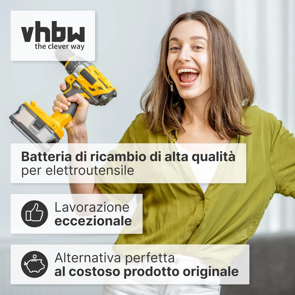 vhbw Batteria sostituisce Black & Decker BL1318, BL1518, BL2018, BL4018 per attrezzi da lavoro (2000mAh, 18V, Li-Ion)