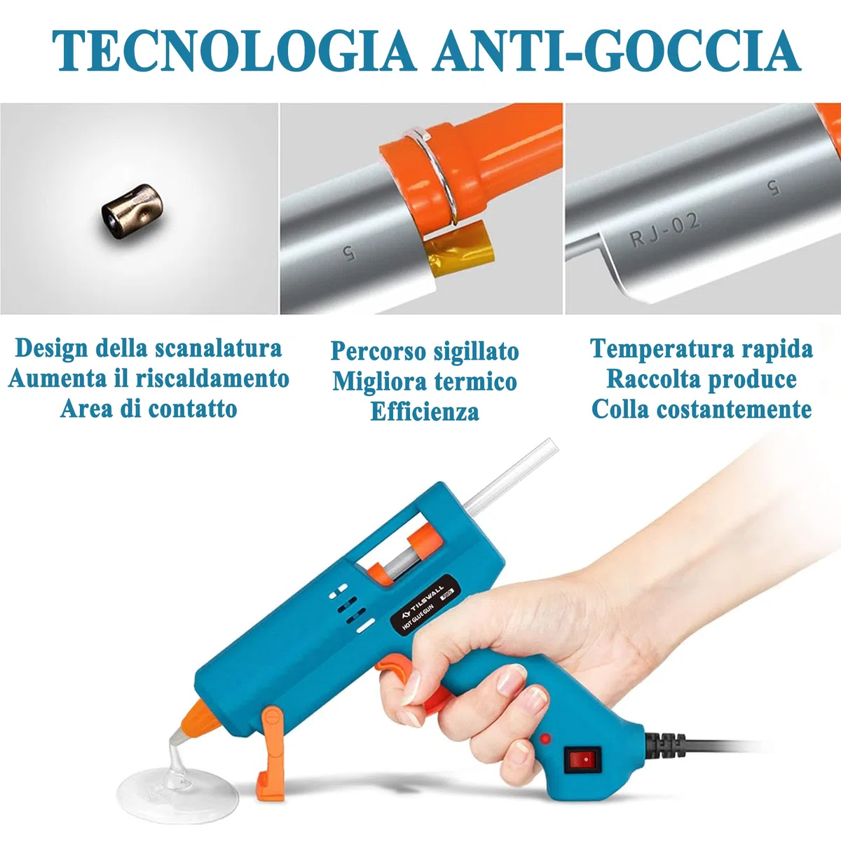 Pistola per colla a caldo Tilswall 50 W con 75 stick di colla 7 mm x 130 mm, pistola per colla a caldo per la scuola, il fai da te, l'artigianato artistico e le riparazioni rapide in casa