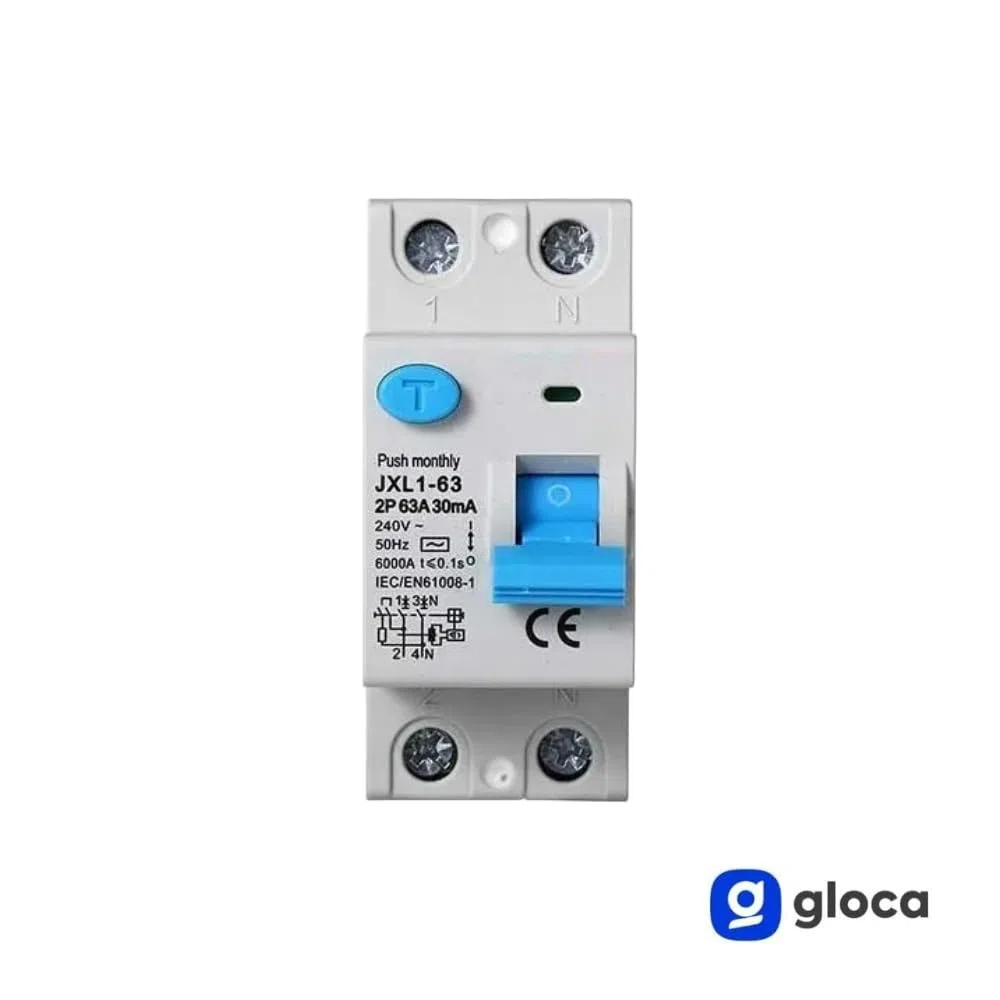 gloca Interruttore Differenziale Puro Salvavita 2P 30mA 220V-6KA 2 Moduli DIN (63 Ampere)