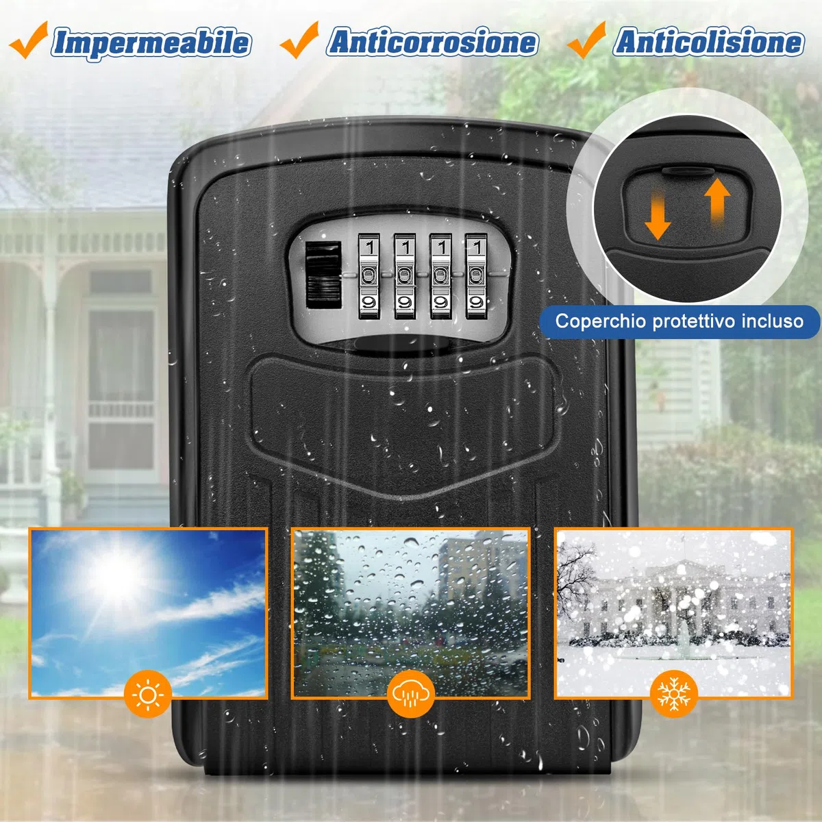 Cassetta Sicurezza Chiavi, Cassaforte per Chiavi Grande, Cassaforte Chiave Combinazione, Key Lock Box Custodia 4 Cifre e Lucchetto per Esterno Casa Garage Ufficio Palestra (nero)