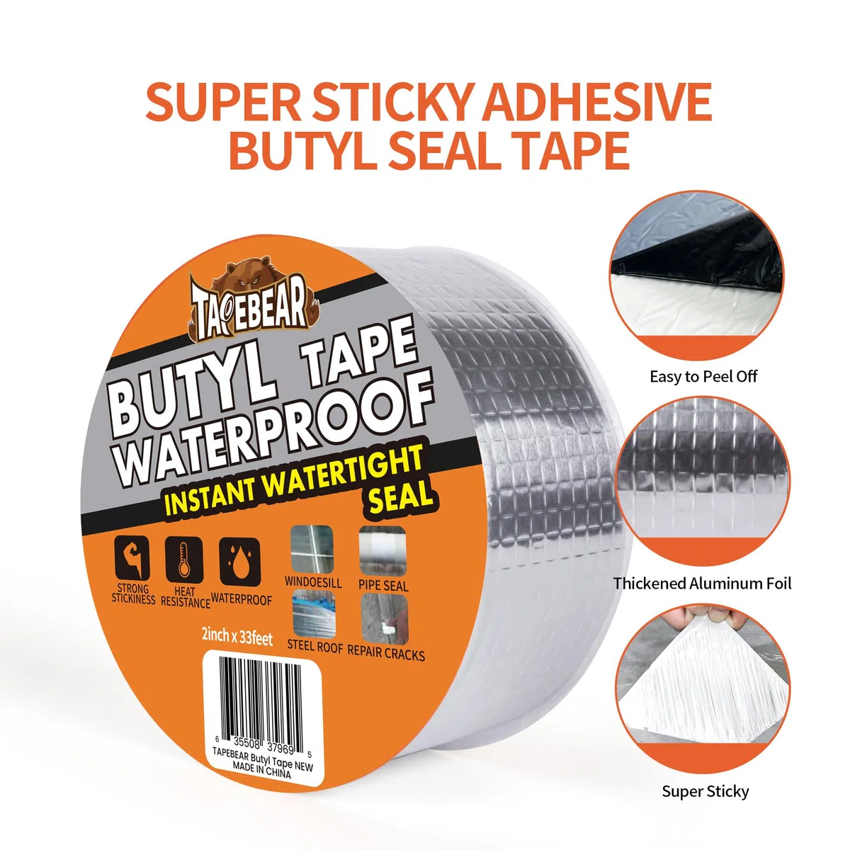 TAPEBEAR Nastro Butilico 50mm x 10m, Nastro Sigillante Impermeabile, Autoadesivo in Alluminio Butilico per Riparazione di Tetti, Grondaie e Perdite