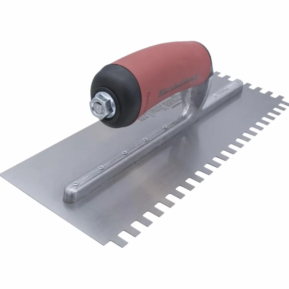 Frattazzo dentato Marshalltown, tacca:SQ-6x10x6 mm con impugnatura DuraSoft, in acciaio, per piastrellisti, dimensioni: 279x114 mm