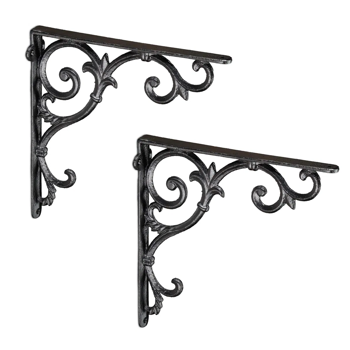 Relaxdays Staffe per Mensole, Set da 2 Supporti dal Design Barocco, Reggimensola Angolari per Scaffali, Vintage, Nero