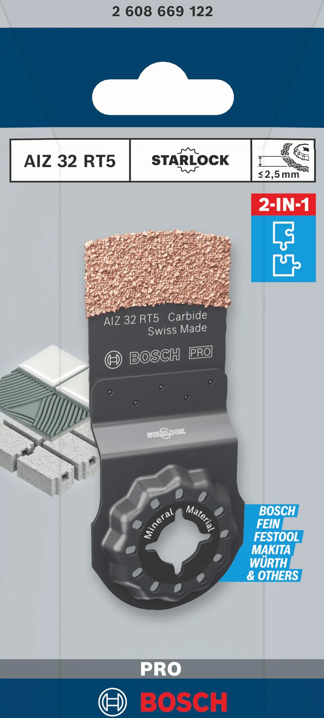 Bosch 1 foglio PRO Multi Material AIZ 32 RT5 per utensili multifunzione (per malta, cemento cellulare, larghezza 32 mm, accessorio professionale)