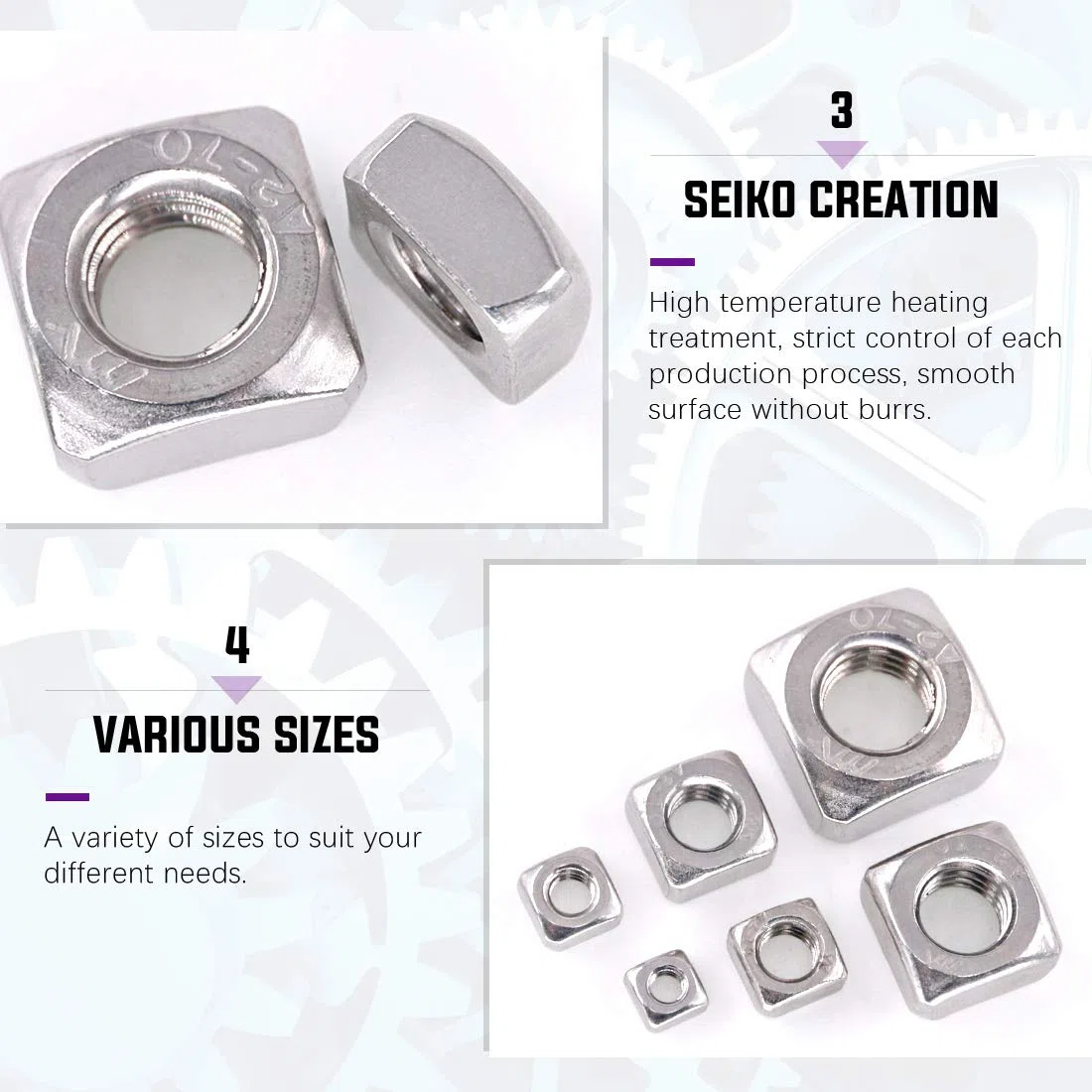 Swpeet - Dadi quadrati metrici in acciaio inox M3 304, filettatura metrica, filettatura grossolana, M3 M4, M5 M6 M8 M10, Square-4, Assortment Kit-220P
