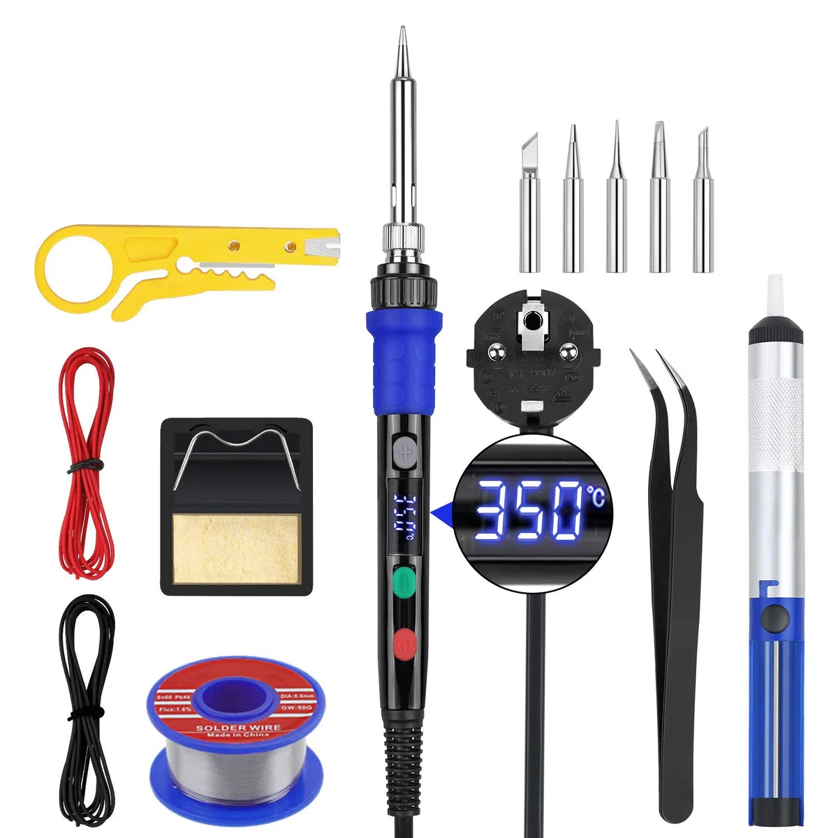 Kit Saldatore Elettrico Professionale, 90W 220V Temperatura Regalabile80℃- 480℃ 5 Punte, Pinzette Antistatiche Adatto per fai da te, per Principianti