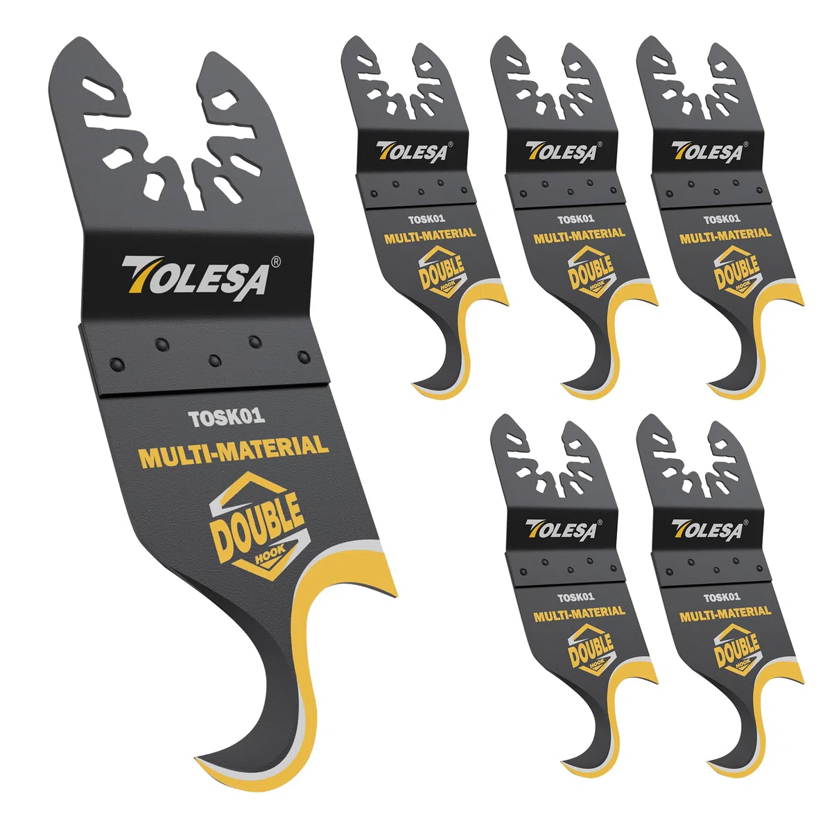 TOLESA Lama oscillante multi utensile a gancio, 5 lame per sega multiuso per tagliare materiali morbidi tegole, moquette per pavimenti in PVC, cartone