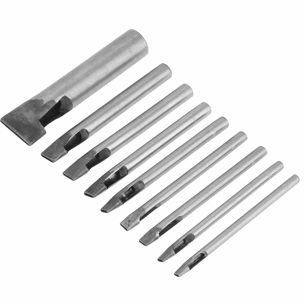 2mm 9pcs Punzone per Fori in Pelle, Cuoio Ovale Forma Foro Punch Kit Cutter Hollow DIY Tool