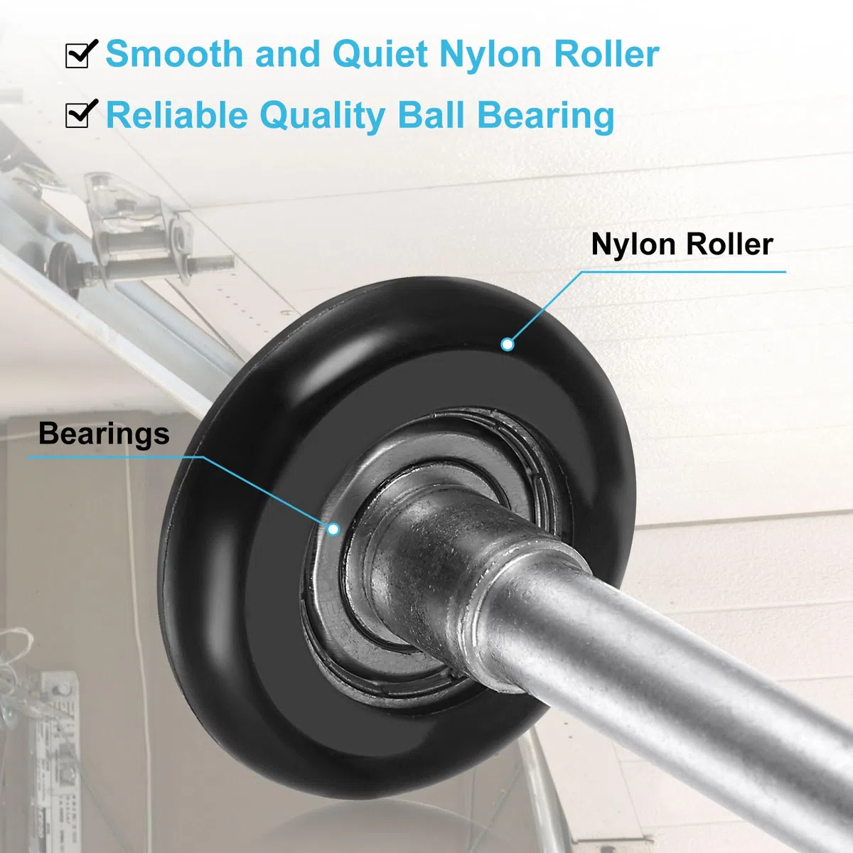 QUARKZMAN 2pz Rulli per Porte Garage in Nylon 1,8" per Binario 2", Asta Lunga 6,5" per Ruote Silenziose per Porte Garage, Cuscinetto Precisione 6200zz con 8 sfere, Nero