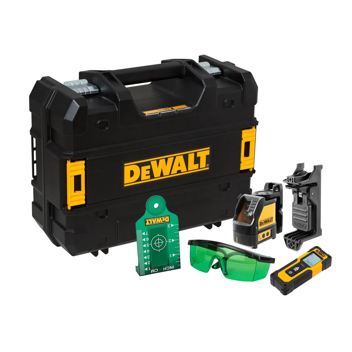 DEWALT Nivel Láser autonivelante verde de 2 líneas en cruz (horizontal y vertical) + Medidor láser de distancias con alcance de 30m per qualità e praticità per uso pratico risultati affidabili 2 l