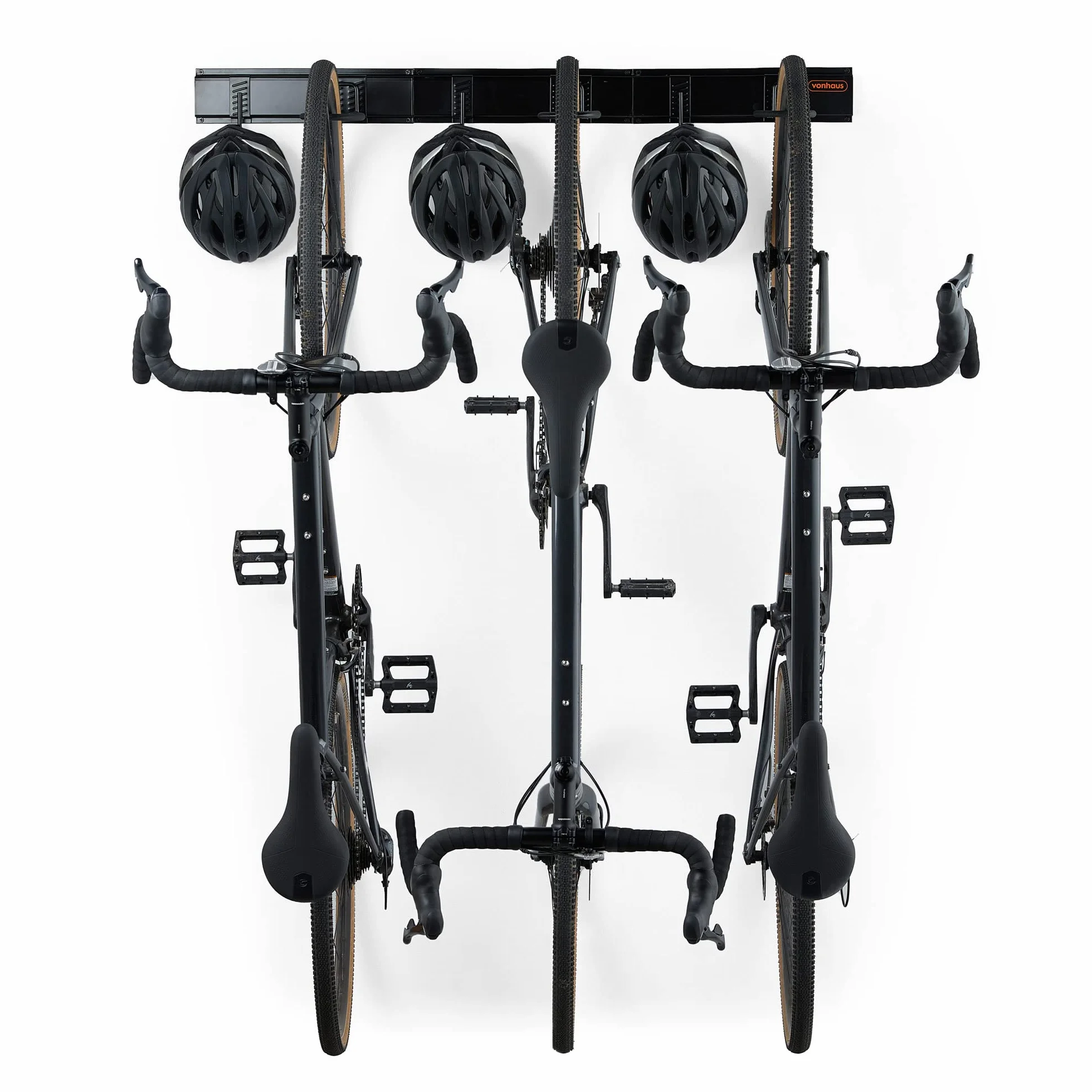 VonHaus Porta Bici da Muro - Appendi da Muro per Garage, Adatto a 3 Bici e 3 Caschi - Supporto Bike Verticale per Mountain Bike o Bici da Strada