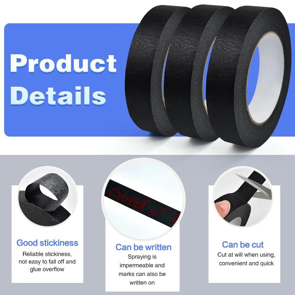 NAROSEBE 3 Rotoli Nastro Adesivo di Carta per Pittura 25 mm x 50 m Nastro per Mascheratura Nastro Adesivo Carta Protezione Multiuso Nastro Professionale per Pittura, Artigianato e Fai-da-Te - Nero