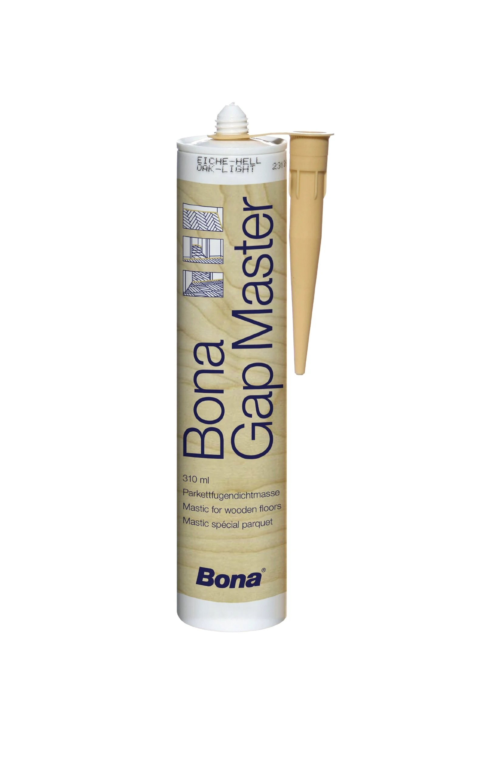 bona Gap Master è un mastice senza silicone nei colori dei vari legnami, ideale per stuccare parquet, battiscopa e tutte le superfici in legno, inodore ed atossico (Rovere chiaro)