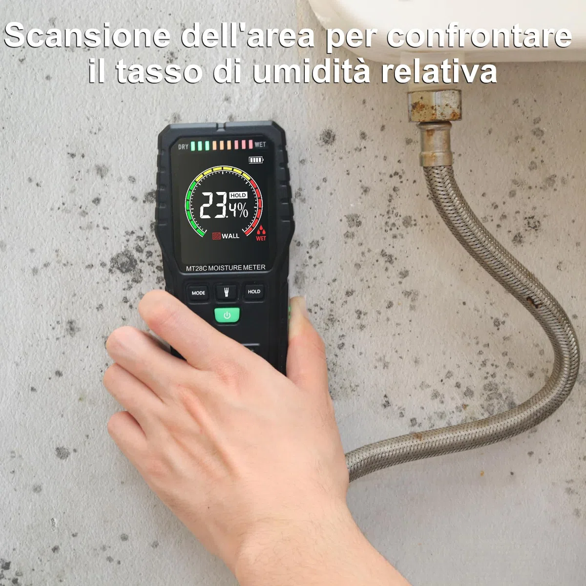 RDINSCOS Misuratore di Umidità per Pareti Misurazione Non Distruttiva Misuratore di Umidità del Legno con Display LCD Rilevatore di Umidità per Pareti, Legno, Caravan, Tetto, Pavimento