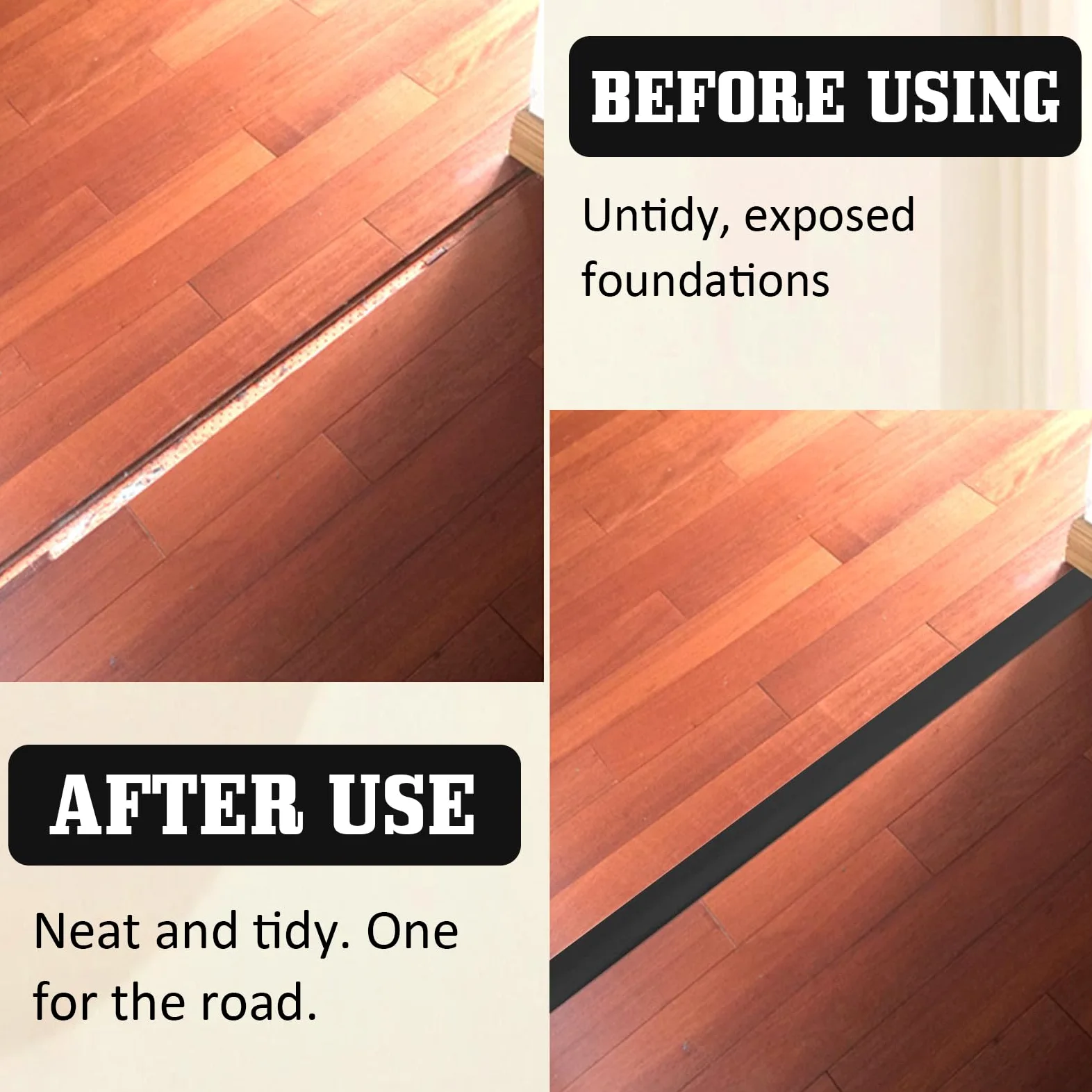 Profilo di transizione autoadesiva, larghezza 50 mm, striscia di transizione autoadesiva in PVC, forma a T, flessibile, per laminato/MDF e pavimenti in legno (nero, 3 m)