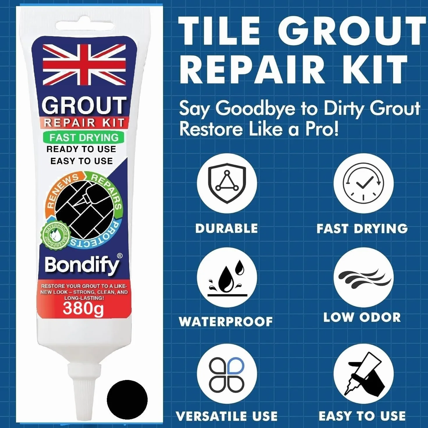 Kit Riparazione Fughe Piastrelle Nero, Asciugatura Rapida 360g x 2 ANTI-MUFFA Tubetto Stucco per Piastrelle Bagno & Doccia, Grout Repair Kit, Stucco per Fughe Pavimento, Sigillante per Malta