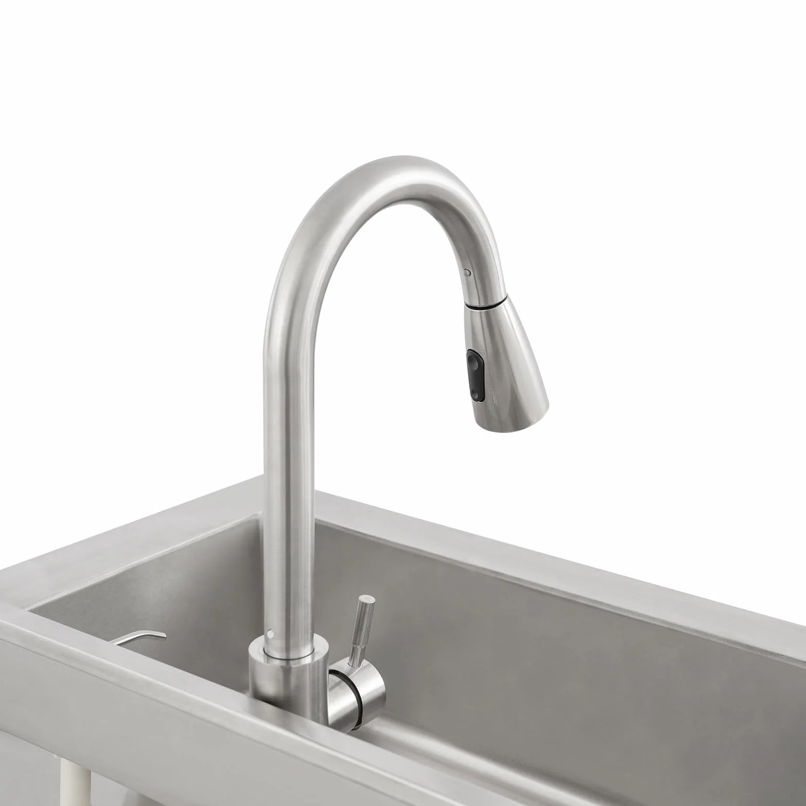 Lavello autoportante in acciaio inox con rubinetto estraibile, per casa, garage, giardino, molto resistente, con scolapiatti e angolo rotondo, facile da montare (argento 90 x 60 x 80 cm)