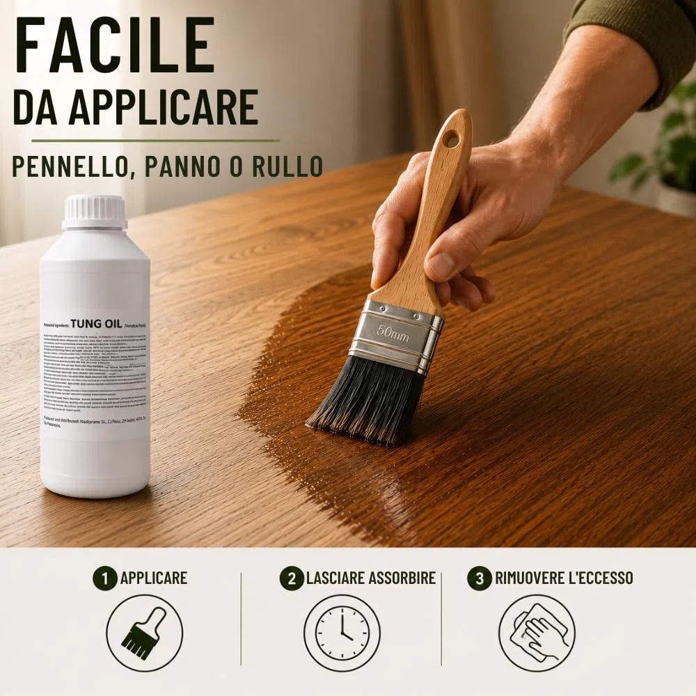 1 litro Olio di tung puro al 100% | Cura del legno naturale per interni ed esterni | Non altera il colore lasciando uno strato impermeabile molto resistente. - Snadi