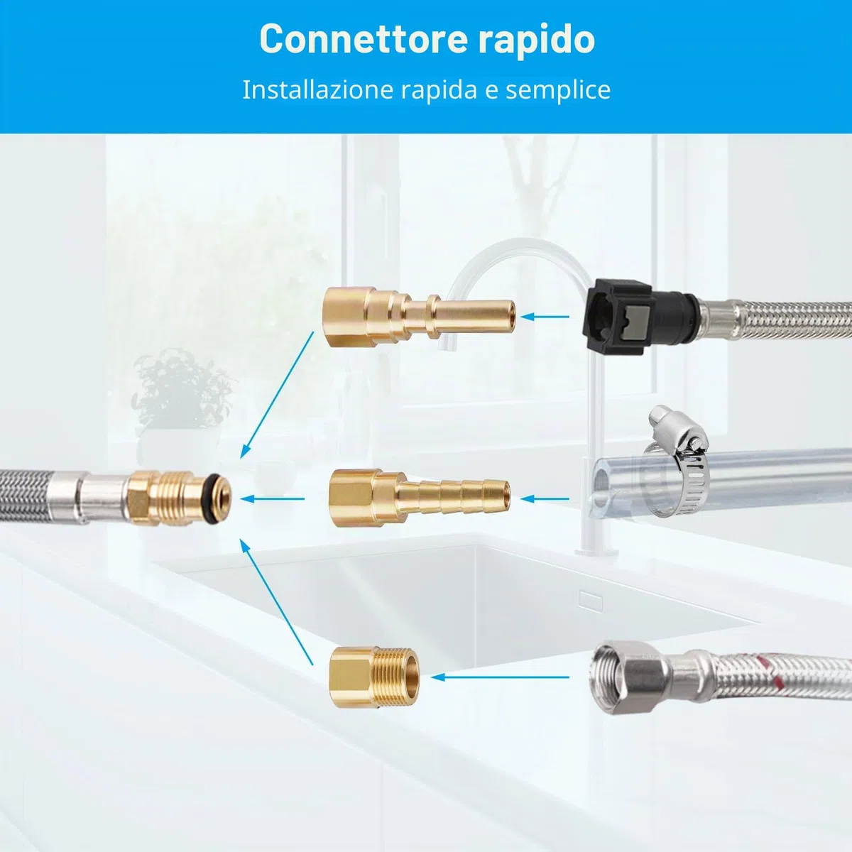 Hibbent Tubo di Ricambio per Rubinetto Estraibile Compatibile con Rubinetti da Cucina Hansgrohe/Grohe con 6 Adattatori, Modello Standard 88624000/46174000/46092000, Tubo di Ricambio da 150 cm, con