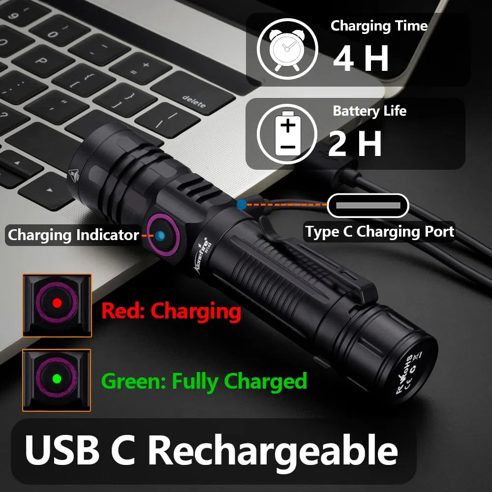 Alonefire SV143 Torcia UV LED Professionale 10W 365nm USB C Ricaricabile Potente Lampada Ultravioletti per Resina, Pesca, Rilevatore di Urina, Minerali con Occhiali Protettivi UV, Batteria